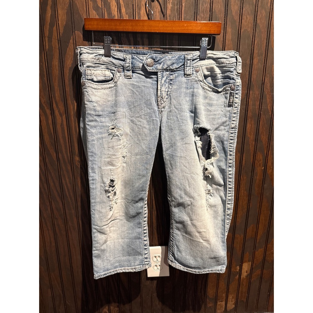 Silver Jeans Co Suki Mid Capri Distressed Light Wash Denim Jeans Size 30 17x17